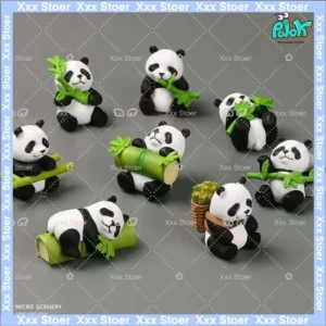 Cute Healing Desktop Ornament Animal Blind Bags, Simulated Bamboo Panda Animal Model Figurines, Car Decorations