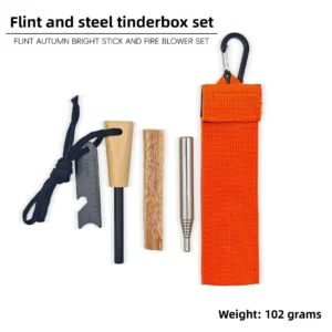 Magnesium Rod Blowtorch Set, Flint Pine and Transparent Ribbon Bag, Survival Kit, Portable Stainless Steel Telescopic Blowtorch